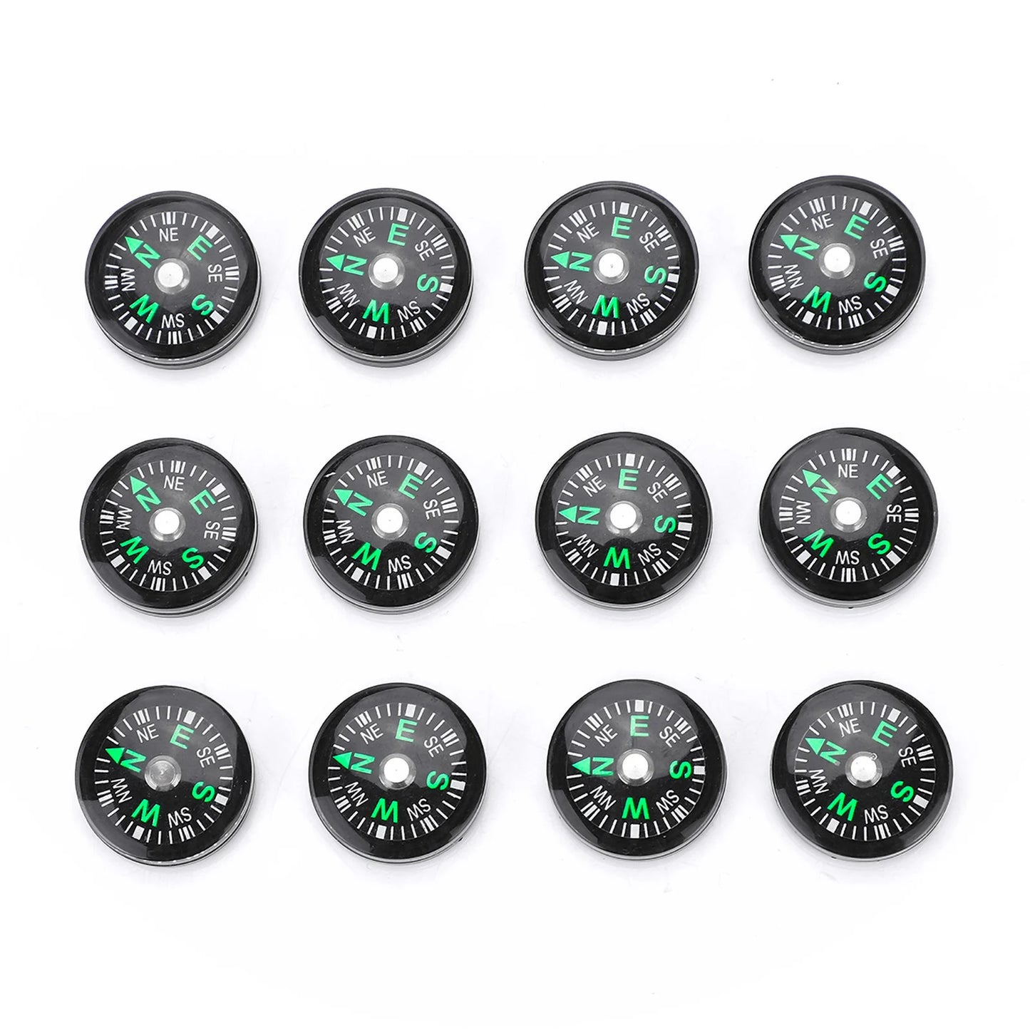 12PCS Micro Survival Compasses β Pocket-Sized 20mm for Outdoor Adventures & EDC Kits