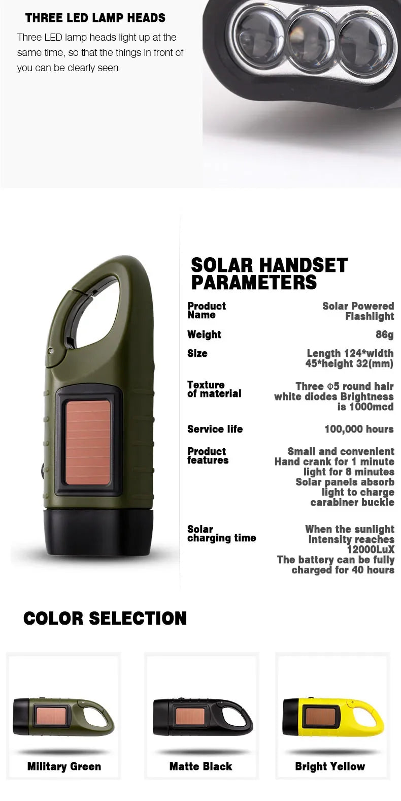 Never Be Left in the Dark ā Hand Crank & Solar Powered LED Flashlight