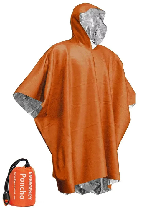 Emergency Thermal Rain Poncho – Waterproof Aluminum Film Survival Blanket for Camping