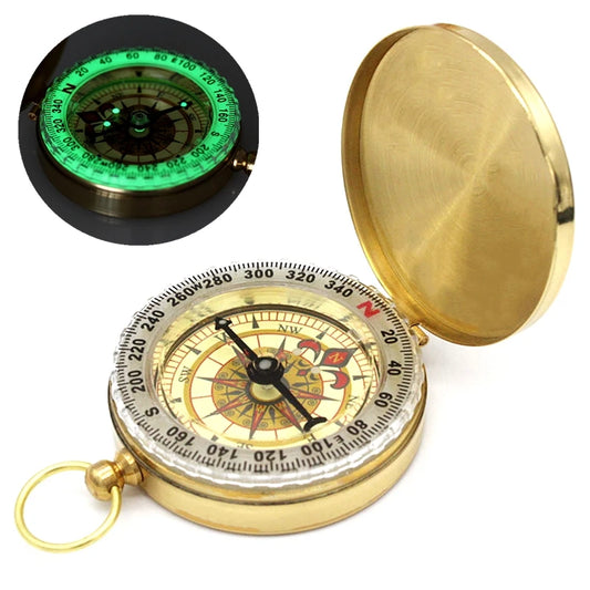 Classic Golden Pocket Compass – High-Precision Brass Tool for Hiking & Survival