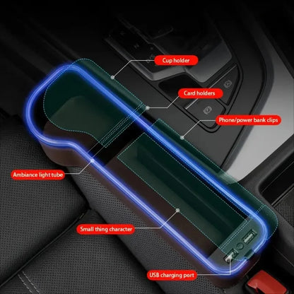 Car Crevice Storage Box With 2 USB Charger Colorful LED Car Seat Gap Filler