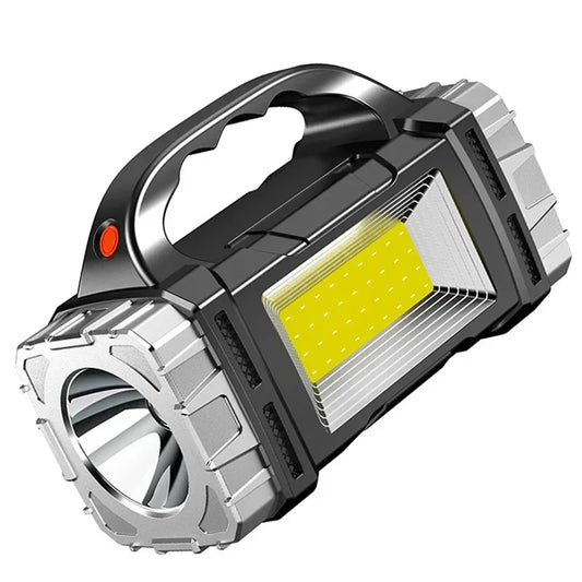 Stay Lit, Stay Charged – Powerful Searchlight with Solar/USB Recharge & Power Bank
